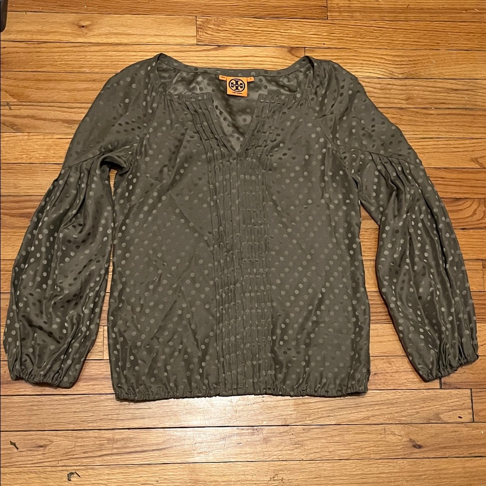 Tory Burch Polka Dot Earth Tone Silk Top Size 0
